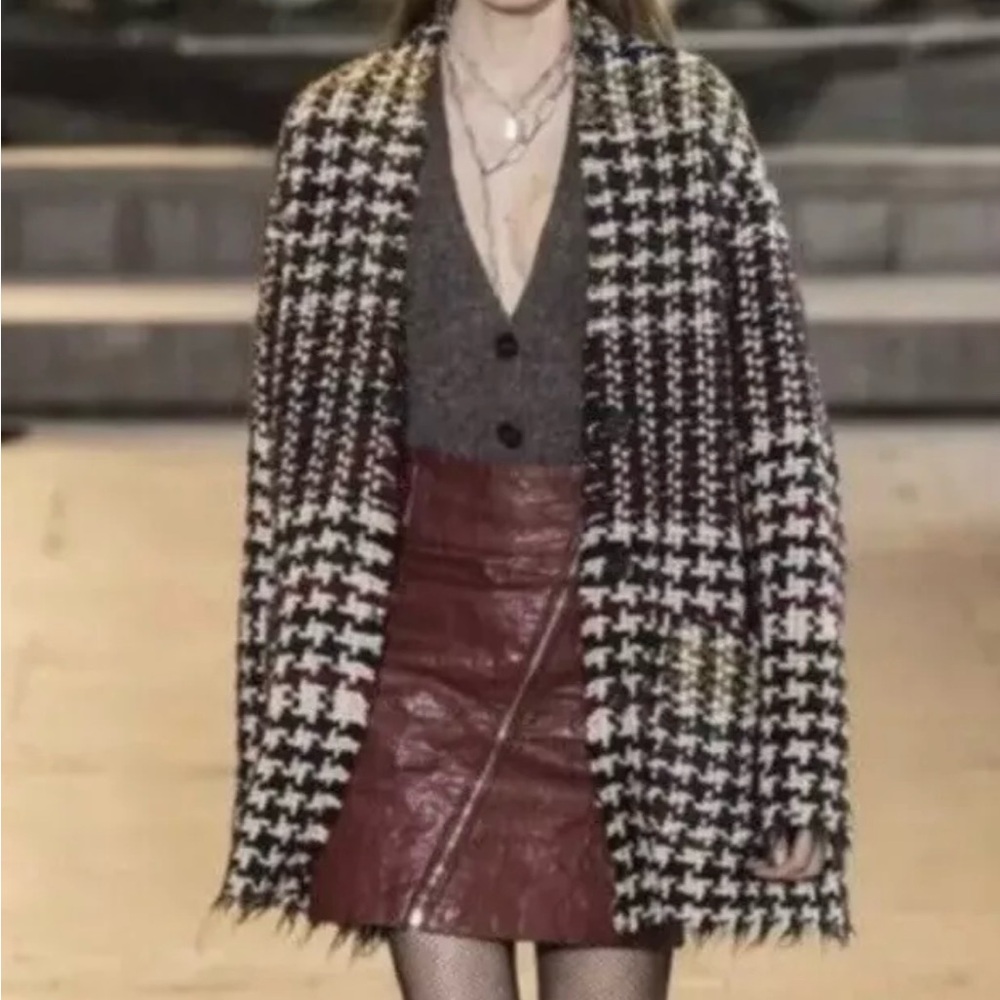 Isabel Marant Diana Frayed Houndstooth Tweed Coat FR38(US6)
